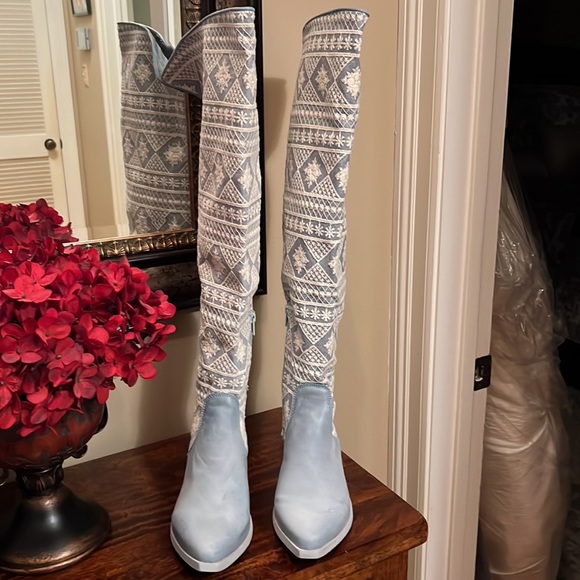 64. Free People Bren Crochet Tall Boot in Calm Waters, Size 7 - Picture 3 of 17